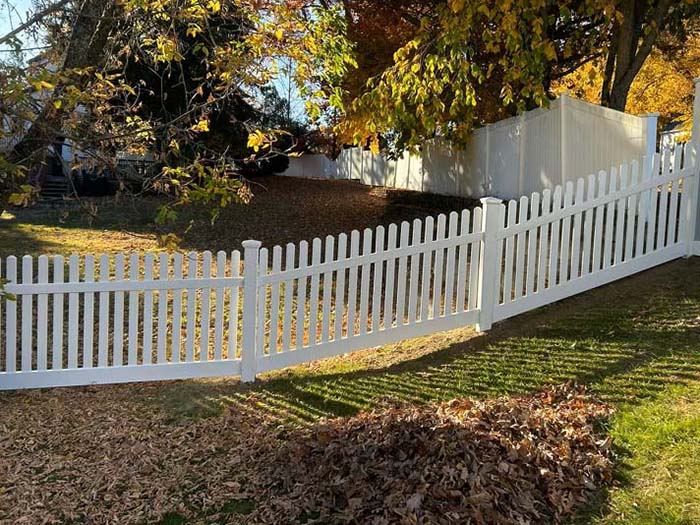 Vinyl fence panels and posts stocked at the Tewksbury, MA yard