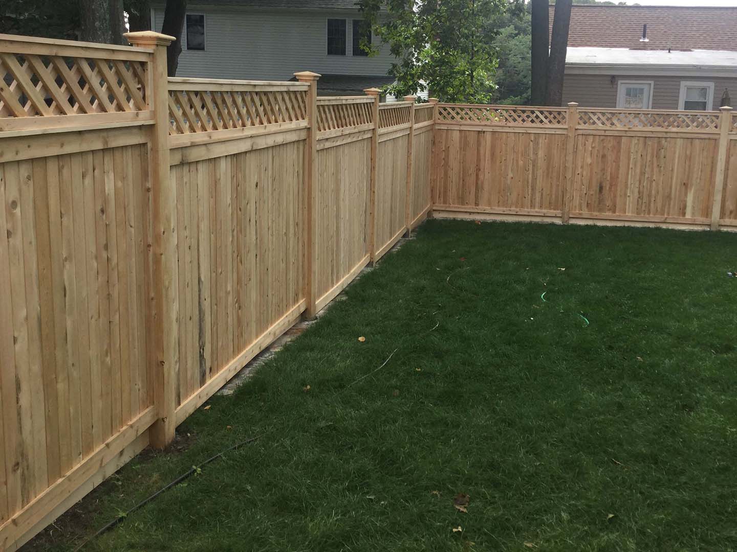Cedar board fence with matching gate, Merrimack Valley MA