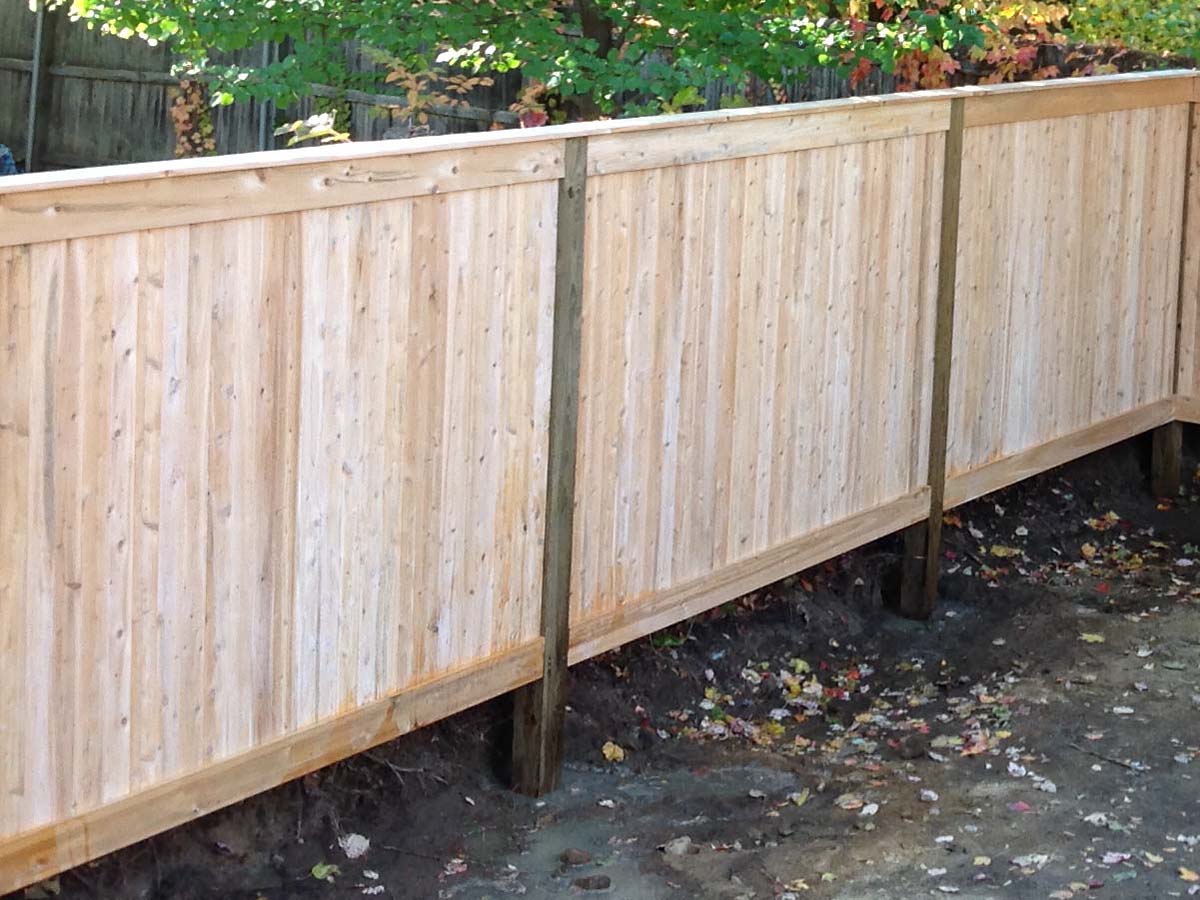 Board-on-board cedar fence, Merrimack Valley MA
